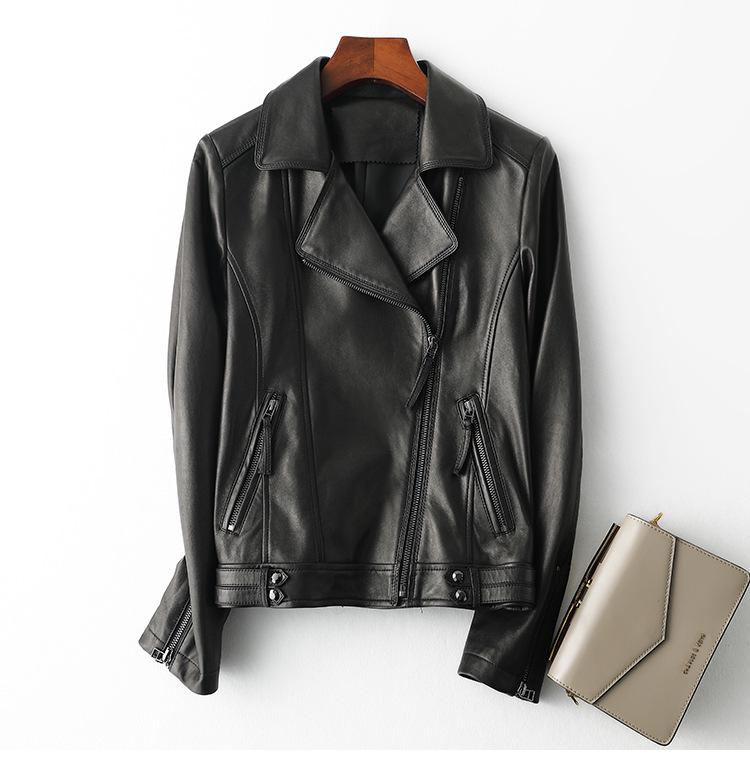 Women's Sheepskin Leather Motorcycle Jacket - Korean Style 2025 Spring/Autumn Outerwear