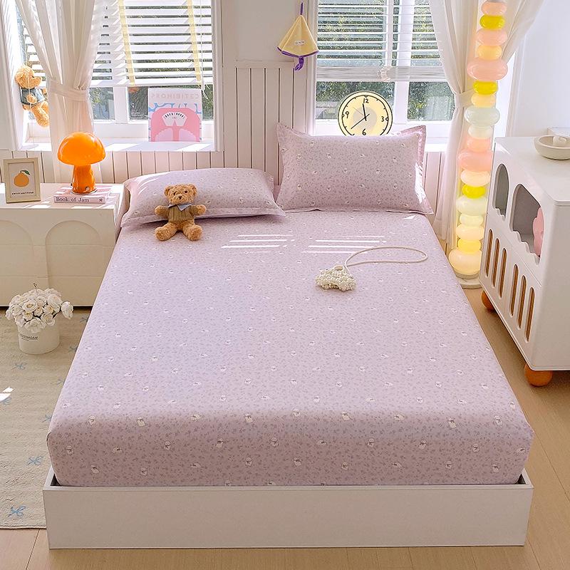 Pure Cotton Printed Single Bed Sheet Set - Fitted Sheet, Protective Cover, Pad Cover (3 Pieces)