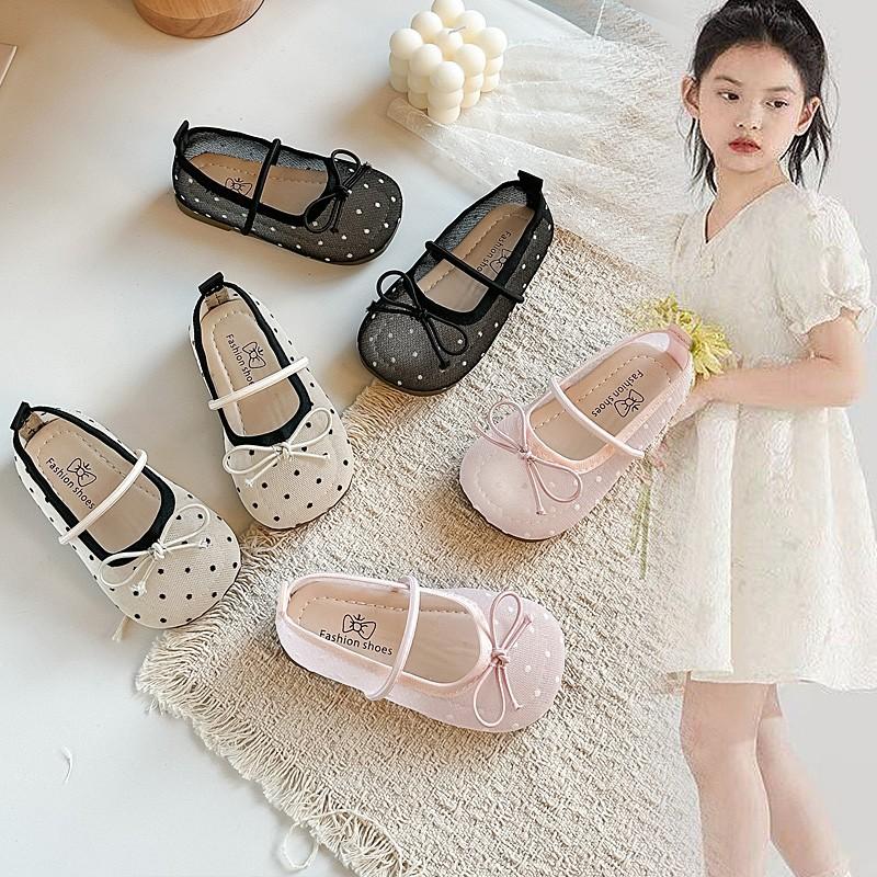 Girls' Breathable Leather Shoes, Mesh Upper Shoes, Cute Bean-shaped Shoes, New Style Shoes