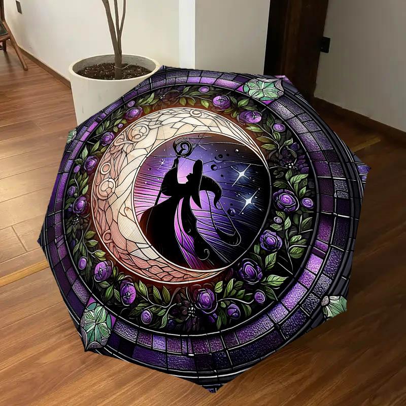 1PC Moon, WitchAutomatic Open/Close Umbrella with Windproof, 8-Rib Sturdy Canopy, Durable Ribs, Fashionable Design1207A