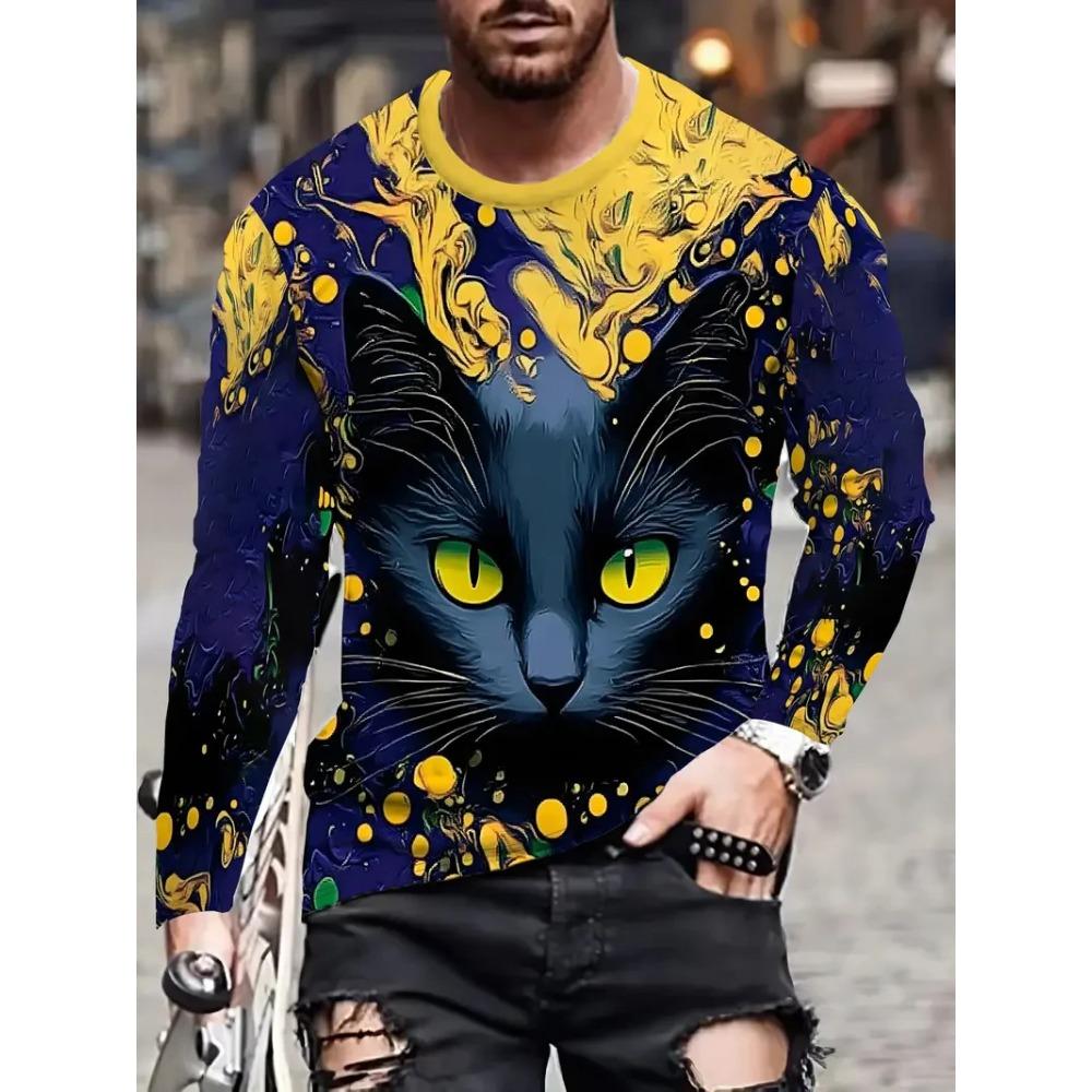 Animal Pattern T-shirt Loose Versatile Fashion Comfortable Round-neck Men's T-Shirt Autumn Colorful Casual T-shirt