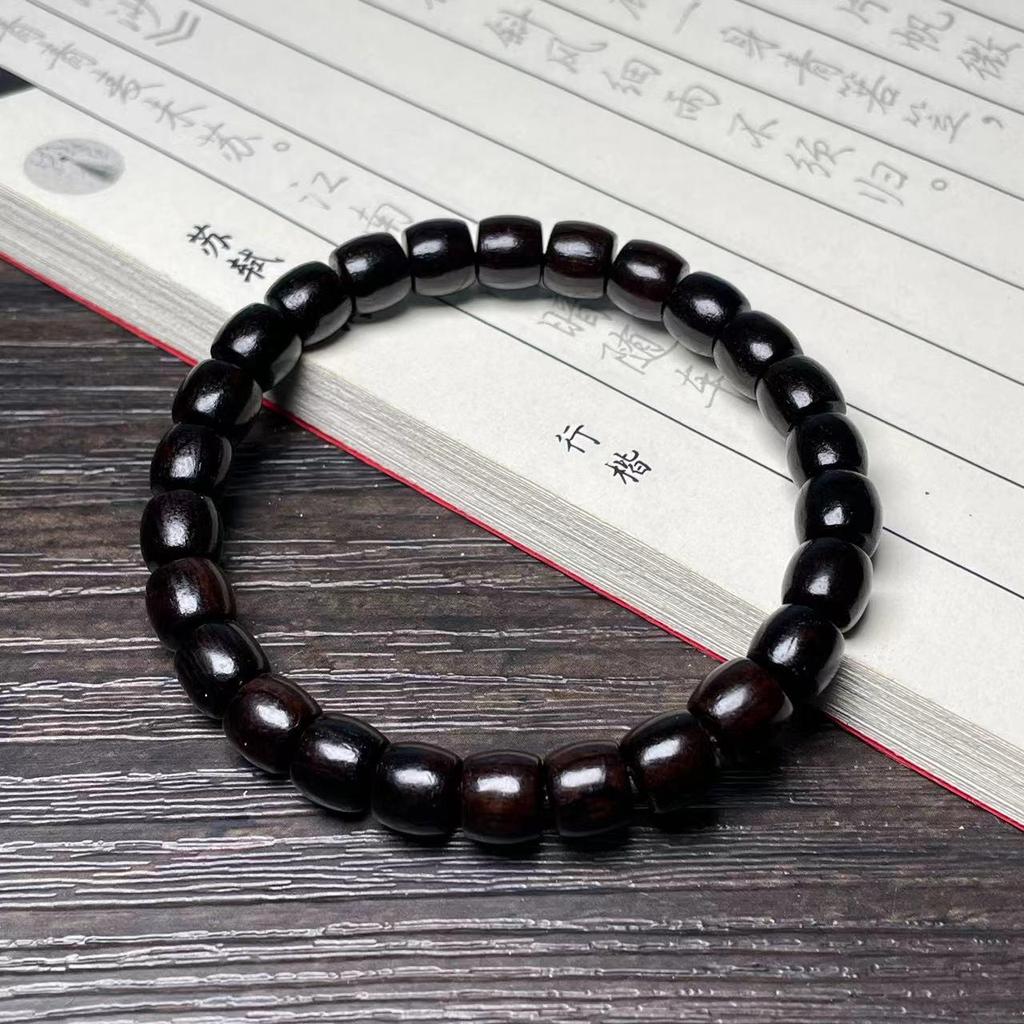 Ethnic Green Sandalwood Straight-Cut Barrel Bead Bracelet, Handmade Unisex Cultural Play Single Loop