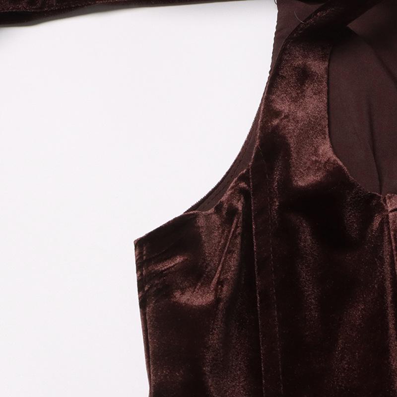 Velvet Faux Two-Piece Twist Dress: Spring 2025 Slimming Long-Sleeve for Women