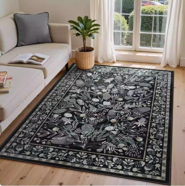 Green Retro American Living Room Floor Mat High Touch Flowers Balcony Dining Room Bedroom Bed Full Of Carpeted Home Decor