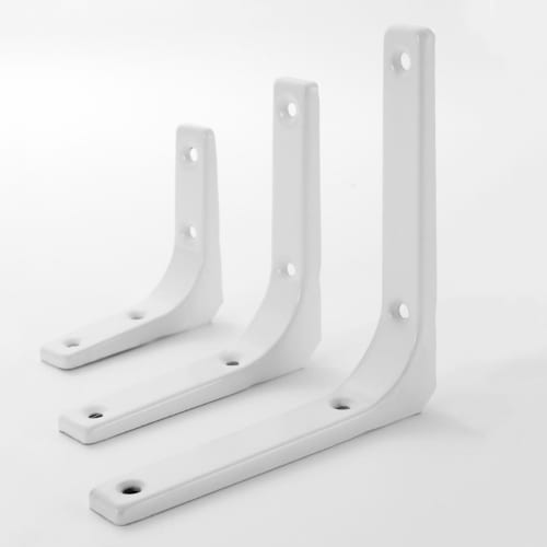 Homeme L-Shaped Shelf Brackets, Stainless Steel, 25-75kg Weight Capacity, 2-Piece Set, Wall-Mounted Shelf Support Brackets with Screws, White, 40cm