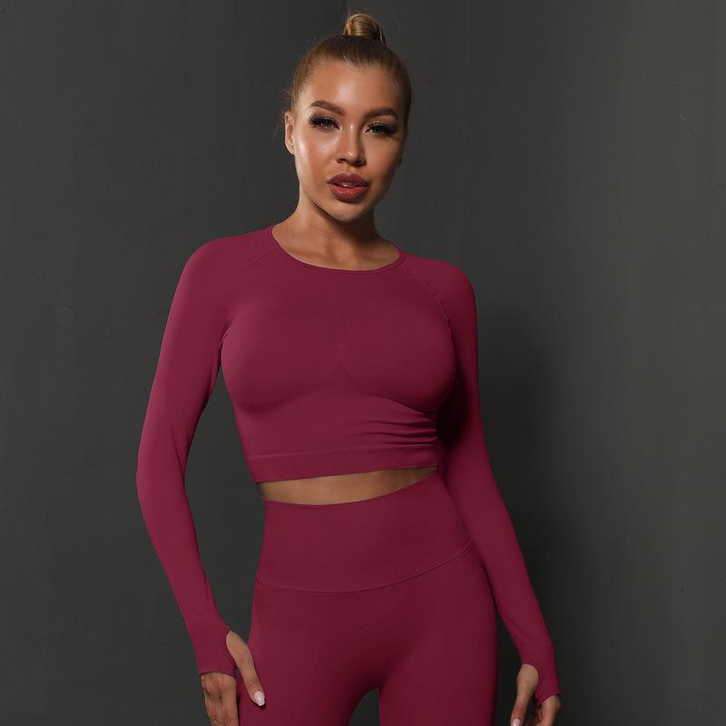 Tight Solid Color Pleated Sports Long-sleeved Tops High Elastic Breathable Running Fitness Yoga Clothes For Women