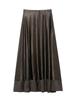 European Women's Beaded Sequin Embroidered Silk Satin Lace Trim Midi Skirt