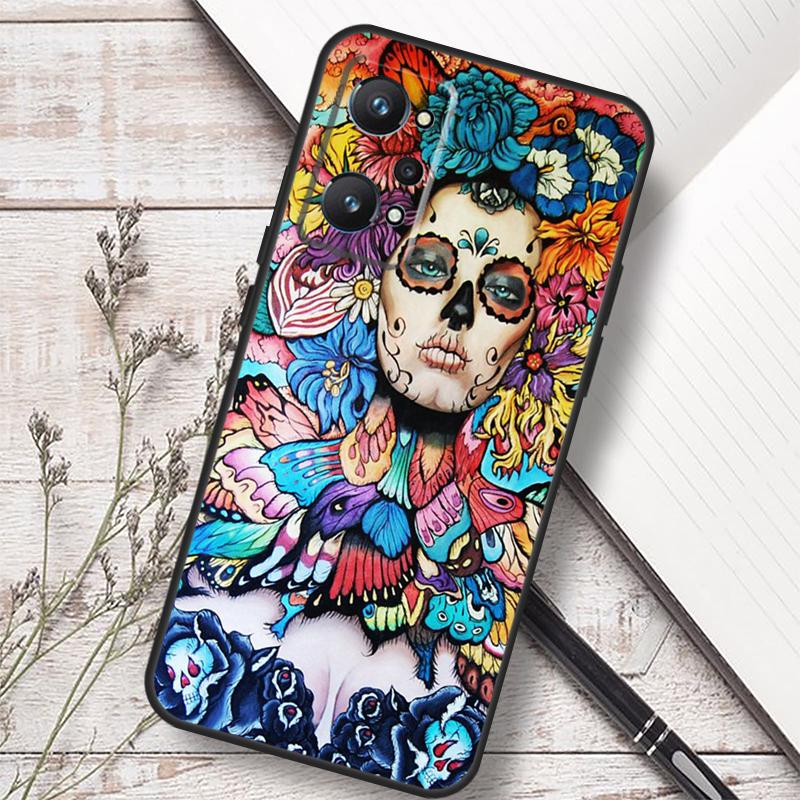 Catrina Beautiful Rose Girl Skull For Realme 14 10 11 12 13 Pro Plus GT 6 6T 5 GT7 Pro C67 C61 C55 C53 C51 C21Y C25S C75 Case