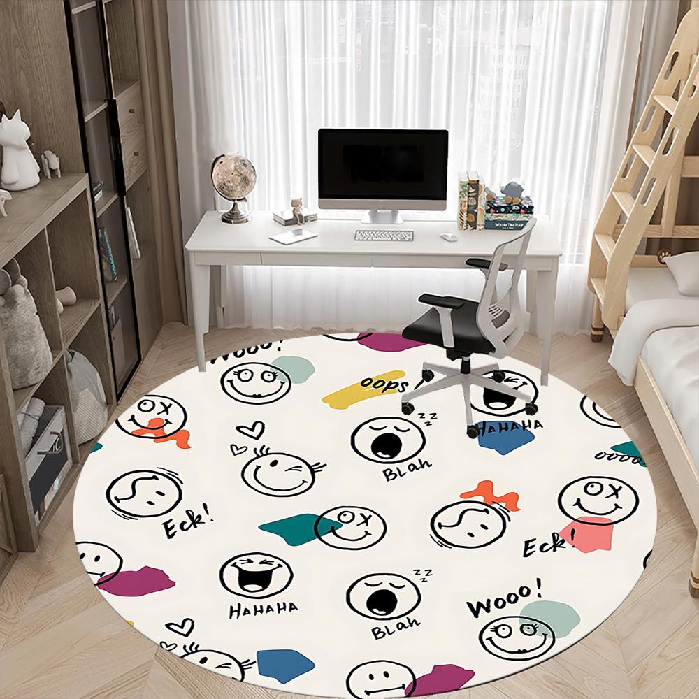 1PC Emoticons Faces Office Round Area Rug, Mat Suitable For Office, Under Office Chairs Bedroom Living Room Home Decor, Room Deco