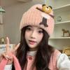 Cute Pullover Hat for Women Autumn and Winter Bear Patch Woolen Hat Korean Style Versatile Warm Ear Protection Cute Knitted Hat