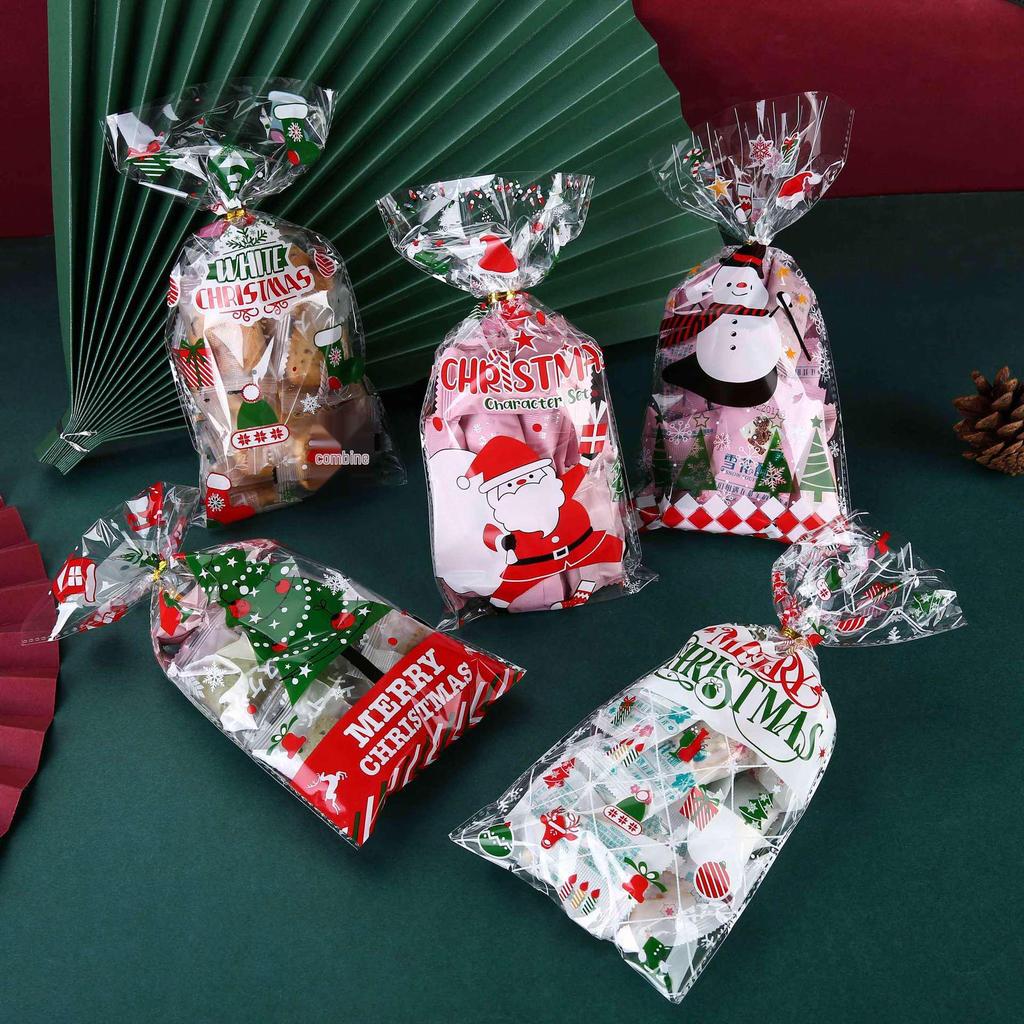 Sacchetto Caramelle di Natale Europeo e Americano - Sacchetto in Cellophane OPP per Biscotti da Forno con Filo Metallico (50 in Stock)