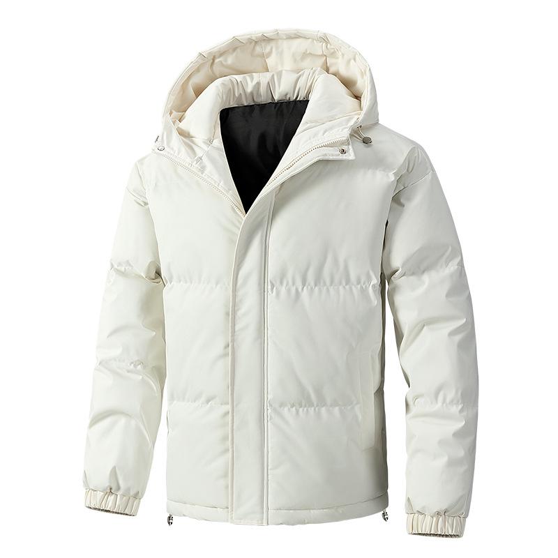 Men's Plus Size Winter Hooded Puffer Jacket - Cotton, Loose, Solid Color, Warm Outerwear