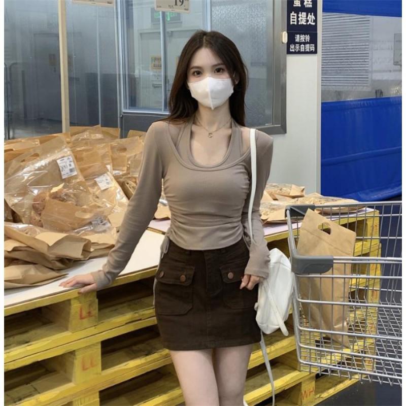 Womens Long Sleeve T-Shirt 2-Pack Slim Fit Casual Basic Tops Ins Style