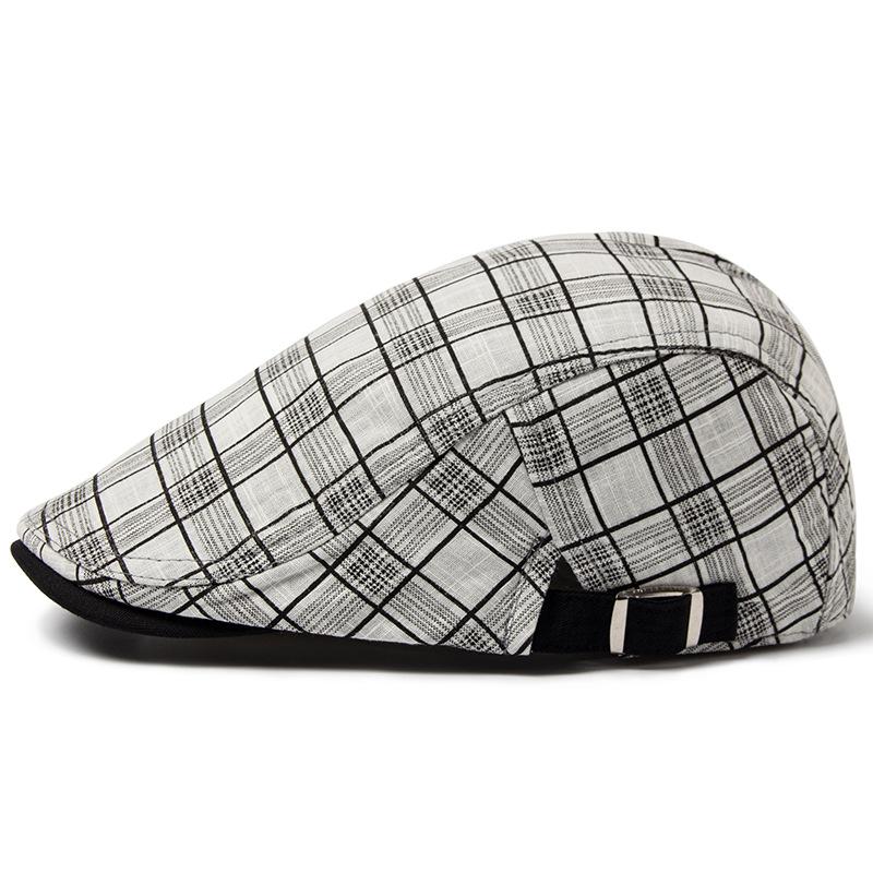 Boina de Verano Fina a Cuadros para Hombre Gorra de Sombra Británica de Algodón y Lino Gorra Delantera