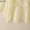 ZANZEA Women Summer Casual 3/4 Sleeve Loose Hollow Out Lace Crochet Blouse