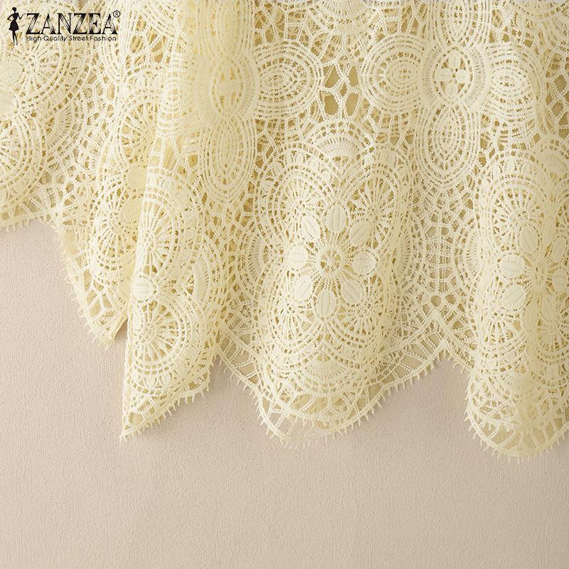 ZANZEA Women Summer Casual 3/4 Sleeve Loose Hollow Out Lace Crochet Blouse
