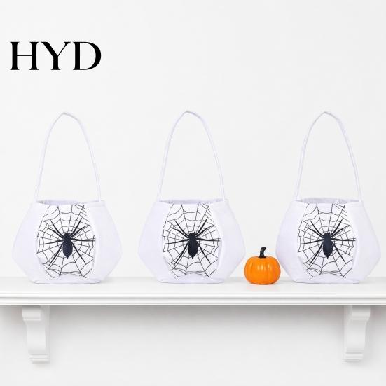 Halloween Candy Holder Cute Treat or Trick Bag with Handle for Kids, Reusable Non Bucket Woven Goodie Bag, Soft Handbag Basket Party Favors