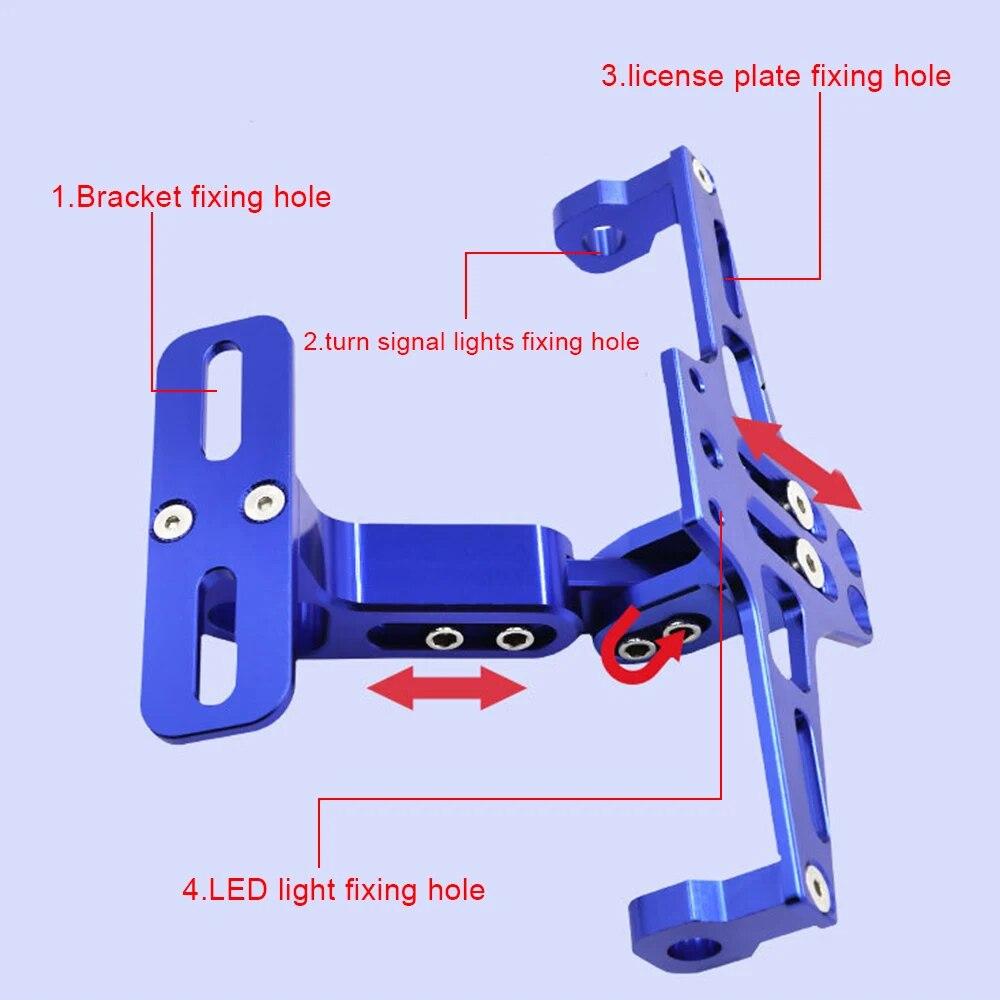 CNC Aluminum Motorcycle License Number Plate Holder Frame Adjustable with LED Light Moto Accessories Turn Signal Light Bracket