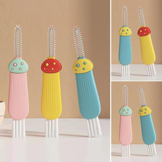 Yousheng 3Pcs 3 In 1 Cup Lid Cleaning Brush Set Soft Hard Bristle Heads 180 Degree Rotating Design Crevice Cleaner Brush