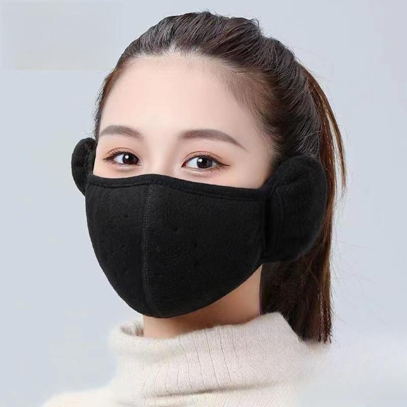 

Windproof face mask warm mask with thickened fleece ear protection shake grain fleece for cycling and cold protection чёрный