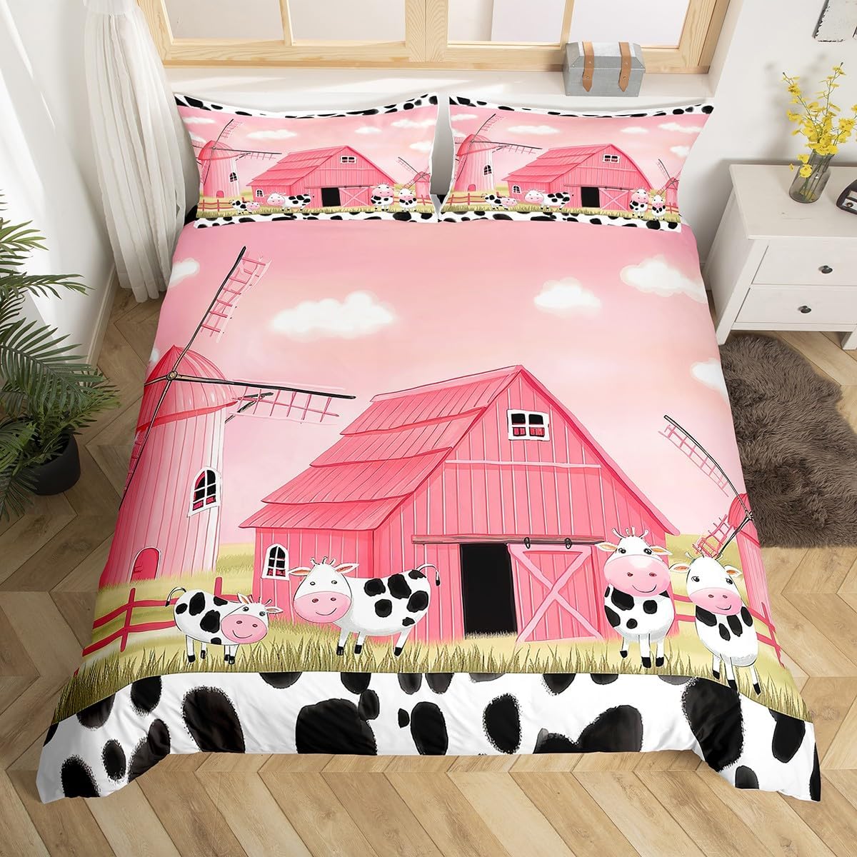 

Cartoon Animal Duvet Cover Set Farm Animal Comforter Cover Rustic Farmhouse Bedding Set Twin Queen for Kids Boys Girls Adults EU Single(135*200cm)3pcs