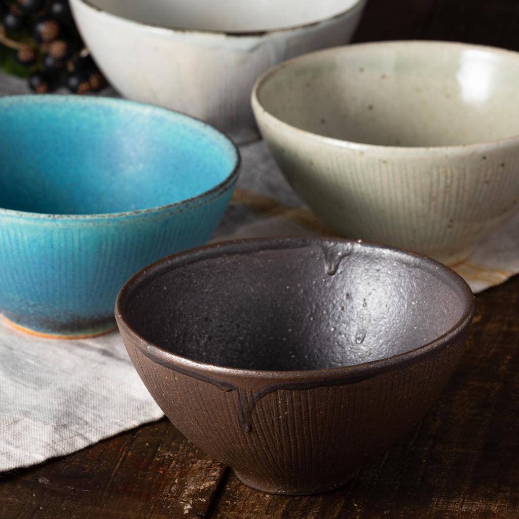 Marui Seito Shigaraki Ware Hechimon Rice Bowl, Diameter Approx. 12cm, Smoked Rust Brown, MR-3-4541