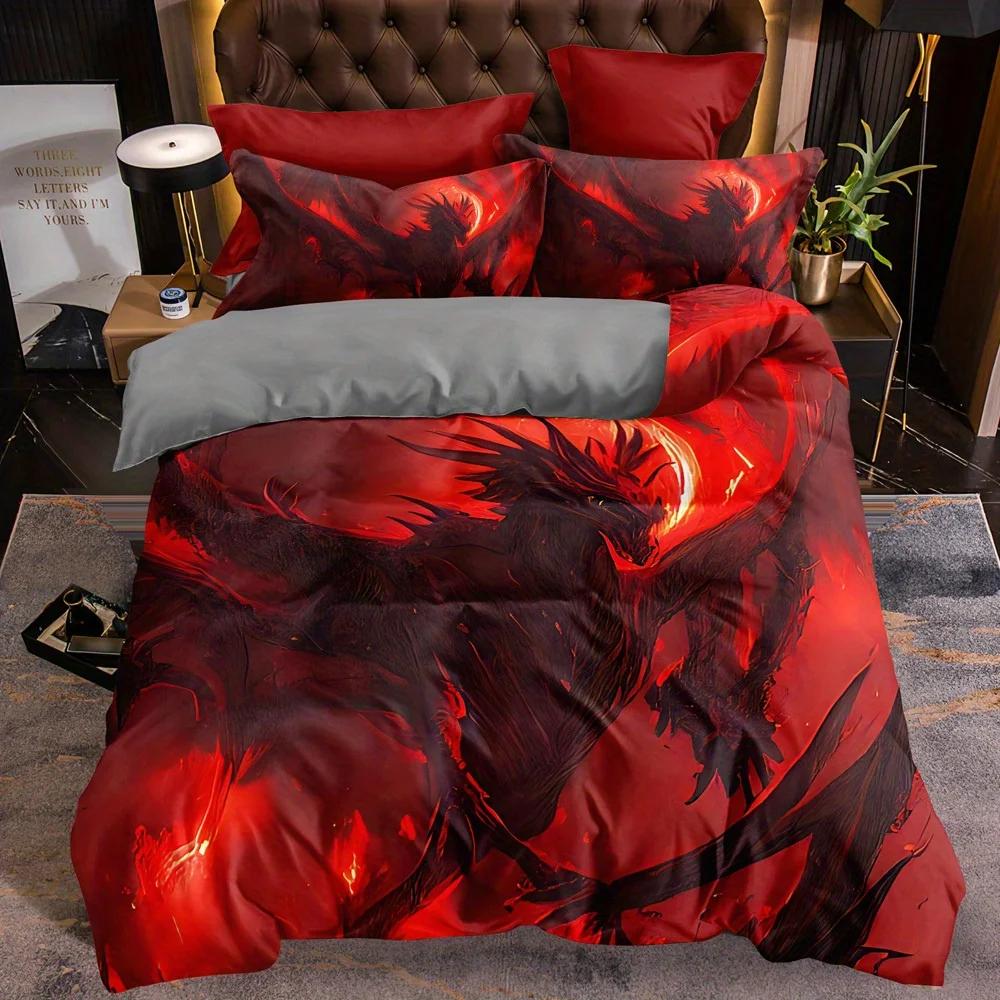 

Мягкий и удобный комплект постельного белья Mystical Dragon для спальни и гостевой комнаты - 1 пододеяльник и 2 наволочки 135X200cm