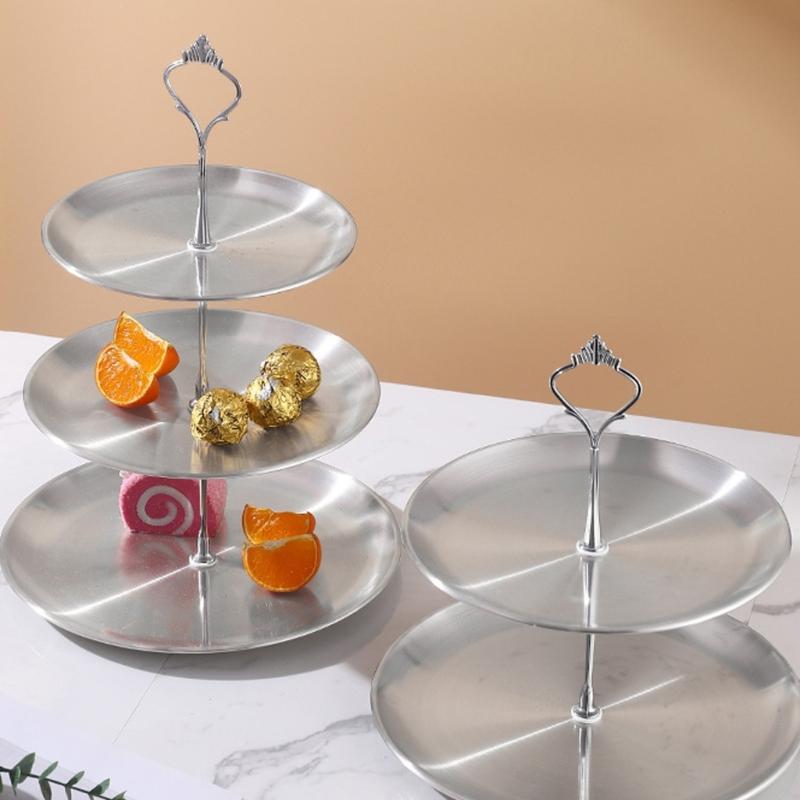 Vassoio Rotondo Multistrato in Acciaio Inossidabile per Insalata di Frutta Piatto per Snack Stile Coreano Moderno Utensili da Cucina Tavola da Pranzo
