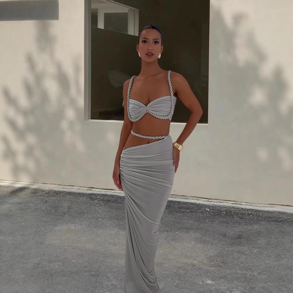 Damen Sexy Rückenfreier Neckholder Badeanzug & Bodycon Midi Rock Set