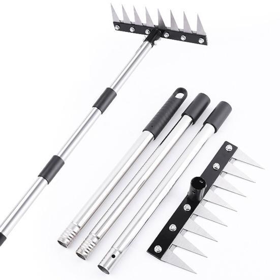 8-Tine Weeding Rake Adjustable Long Handle Weeding Tool Heavy Duty Weed Puller Manual Weeder for Garden Lawn Yard
