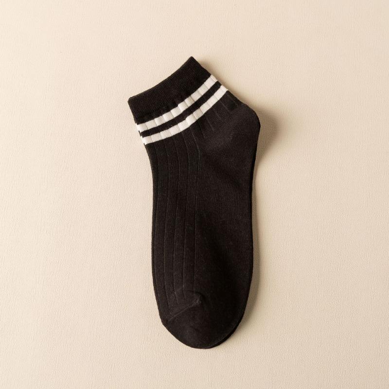 Men Spring and Summer New Two Bar Simple Sports Cotton Breathable Sweat Absorbing Short Tube Socks