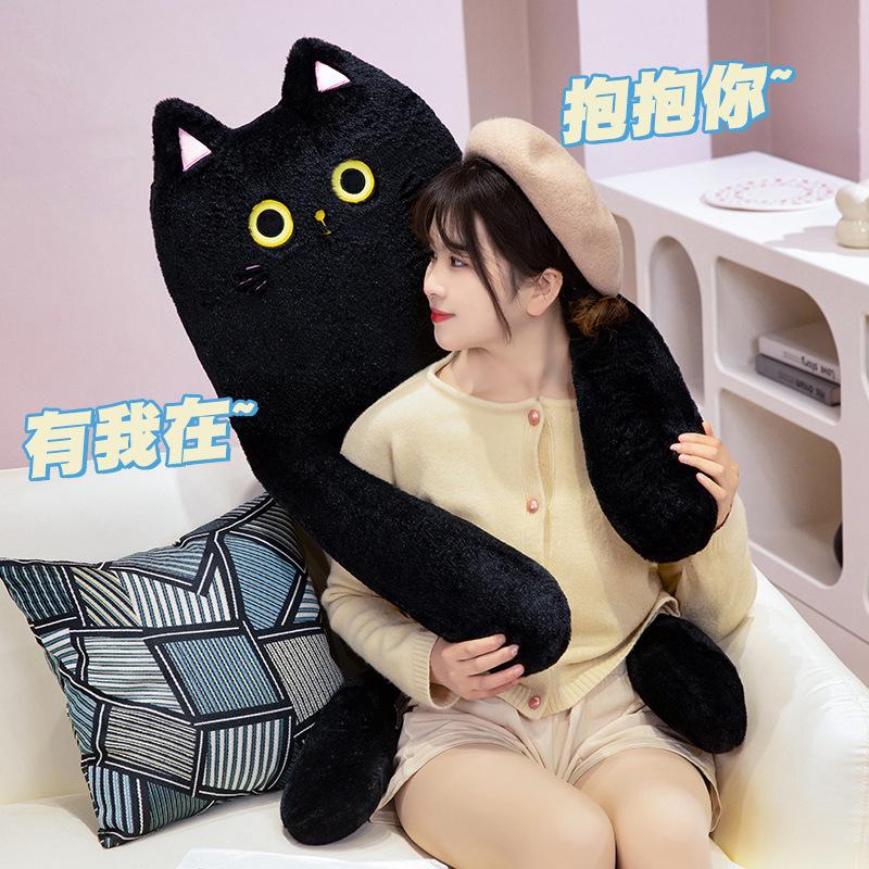 Korean Cat Sleeping Throw Pillow Cute Black Cat White Cat Long Leg Doll Girl Bed Sleeping Sandwich Doll Long Pillow