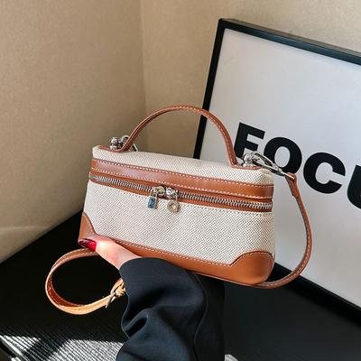 Färgmatchande Mode Axelväskor PU Canvas Sömnad Mångsidig Crossbody-väska Hot Sale Väskor för Kvinnor Sömnad Handväskor