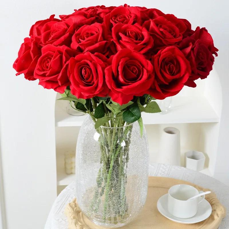 100 pezzi di bouquet di fiori di rosa di seta di velluto artificiale dall'aspetto reale rose finte centrotavola per matrimoni a casa decorazioni per feste