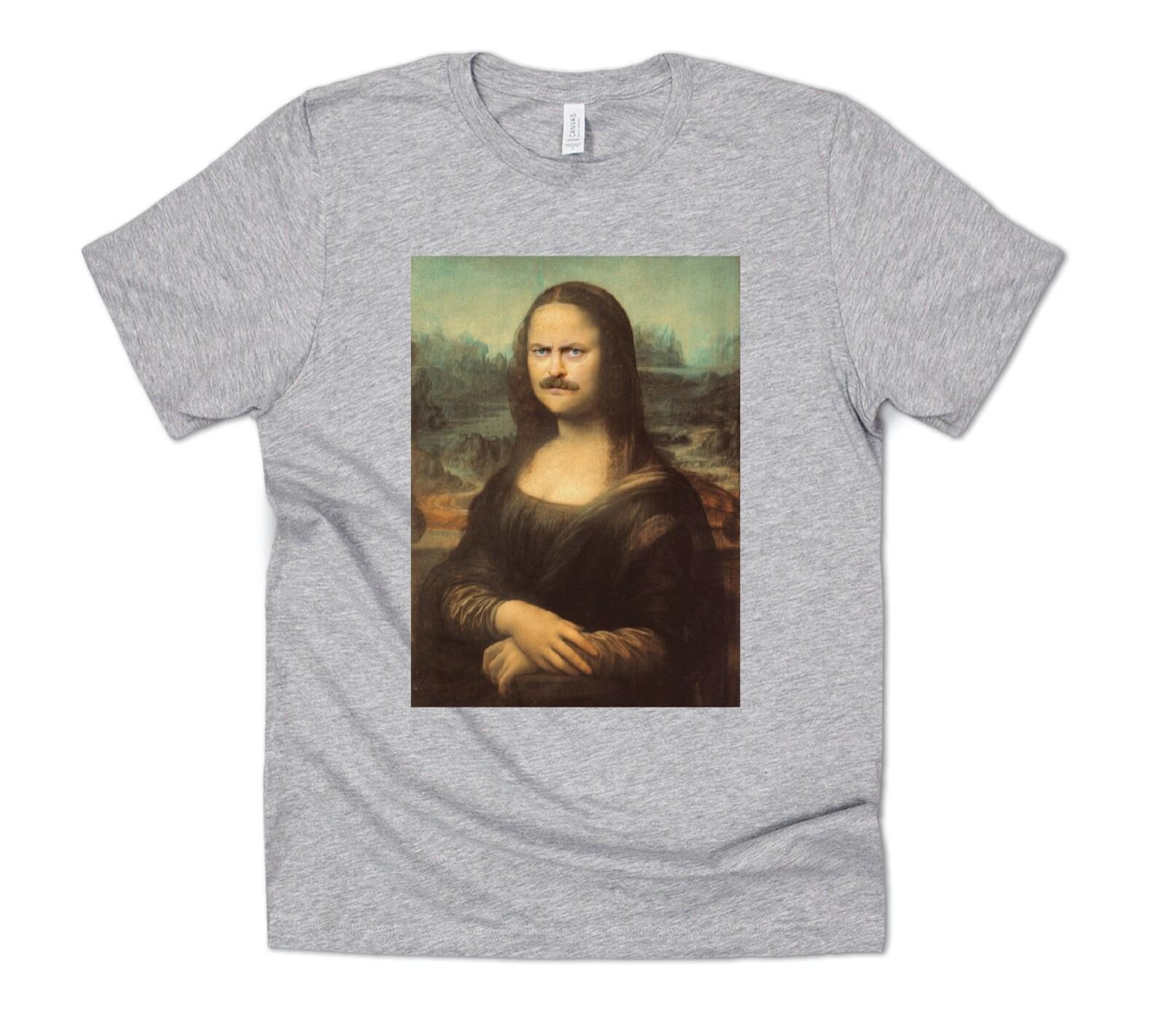 Ron Swanson Mona Lisa T-shirt Tee Funny Parks and Rec Recreation Joke Retro XXXXL