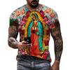 Summer Round Neck 3D Guadalupe Virgin Mary Catholic Print Top Fashionable Casual Short Sleeved Men's T-shirts