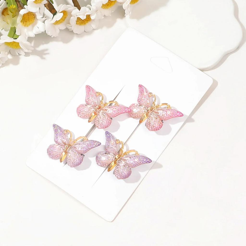 4Pcs Gradient Leopard Butterfly Hair Clips Set Cute Princess Duckbill Side Clips for Girls Fairy Hair Headwear Accessories