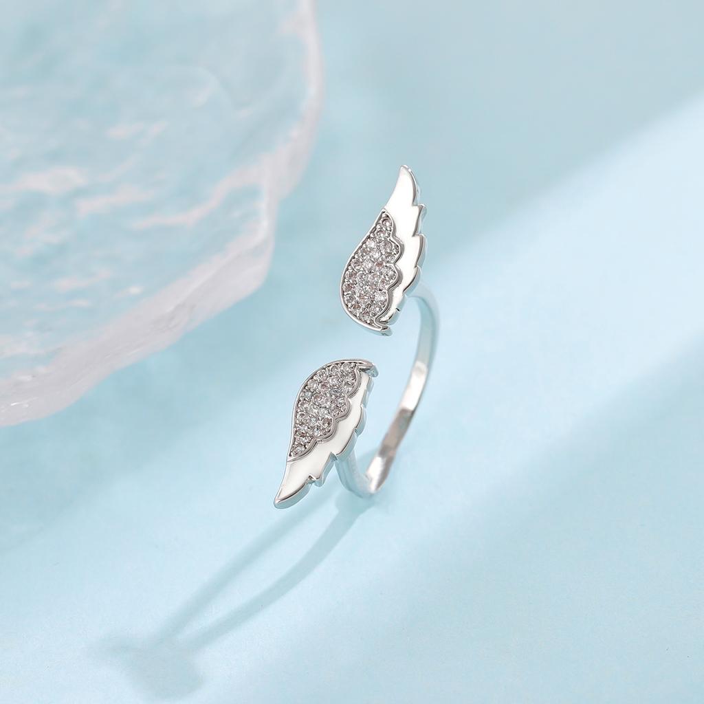 New Fashion Personality Angel Wings 925 Sterling Silver Temperament Crystal Exquisite Opening Rings   R391