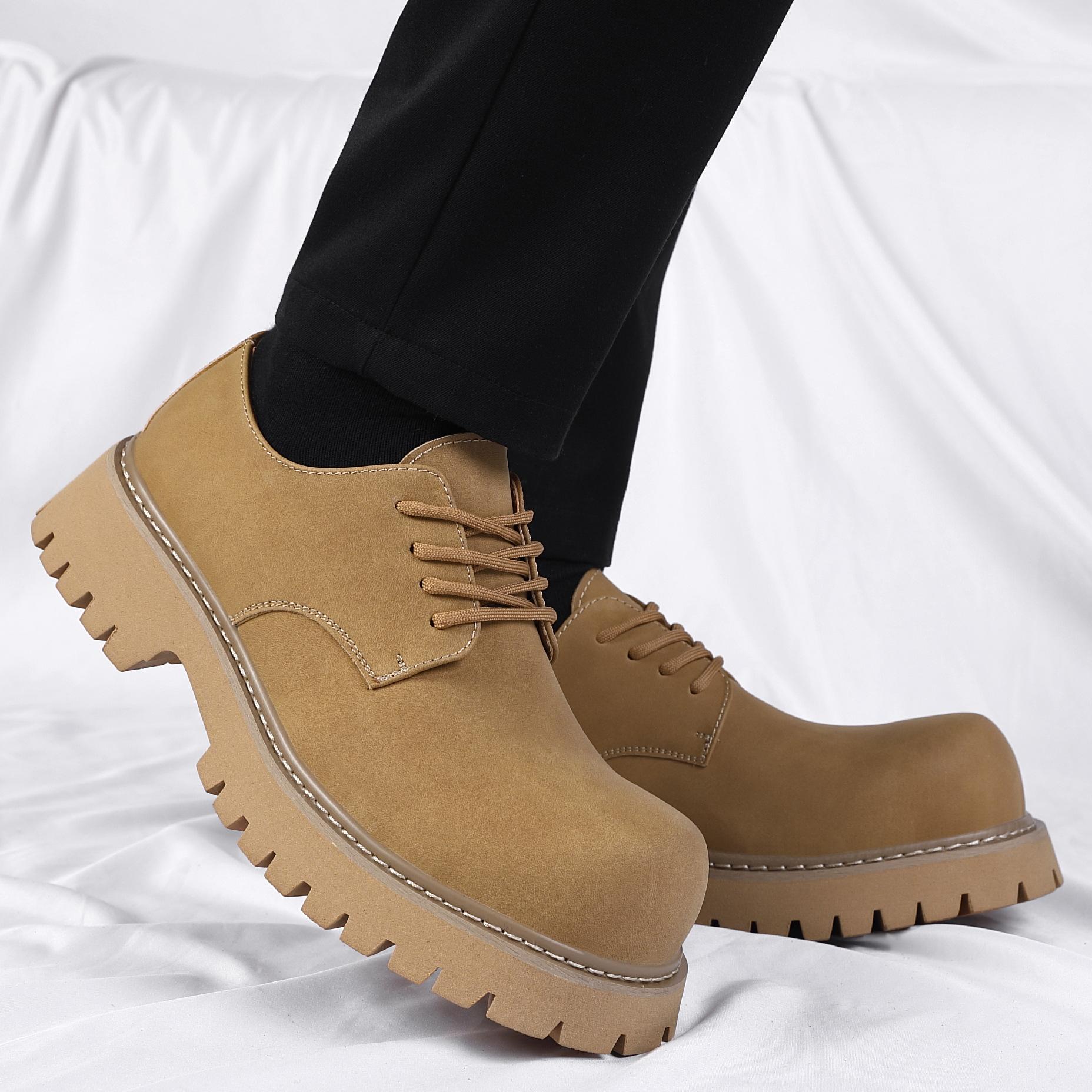 

High-end thick-soled Derby shoes men s shoes retro heightening big head shoes fashionable new high-end British casual leather shoes 44