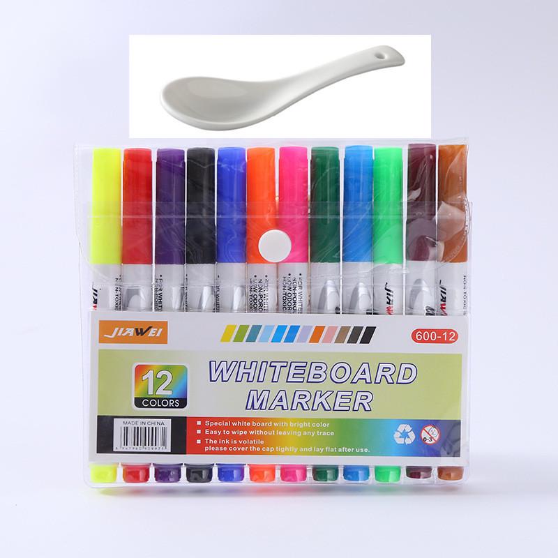 12-Color Erasable Washable Whiteboard Markers - Water-Based for Students, Teachers, Office