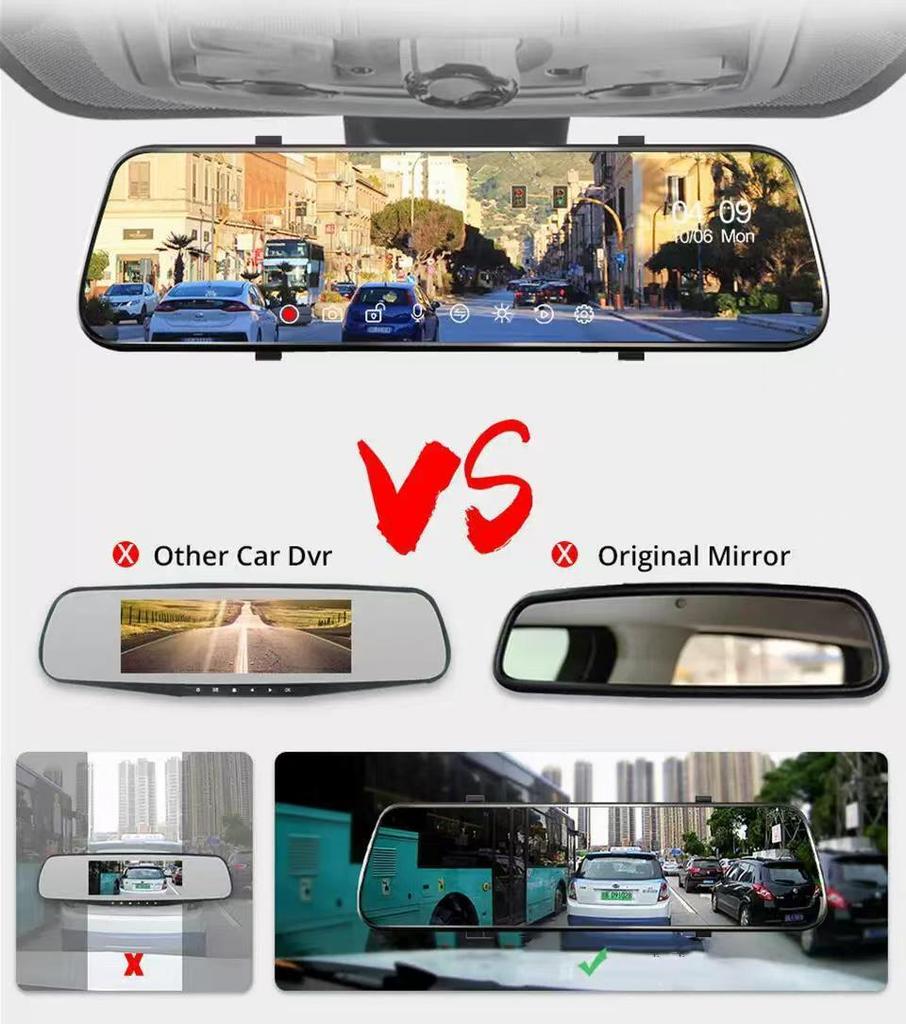 10-inch 3-Lens Streaming Rearview Mirror with Front, Rear, and Interior HD Night Vision Driving Recorder.