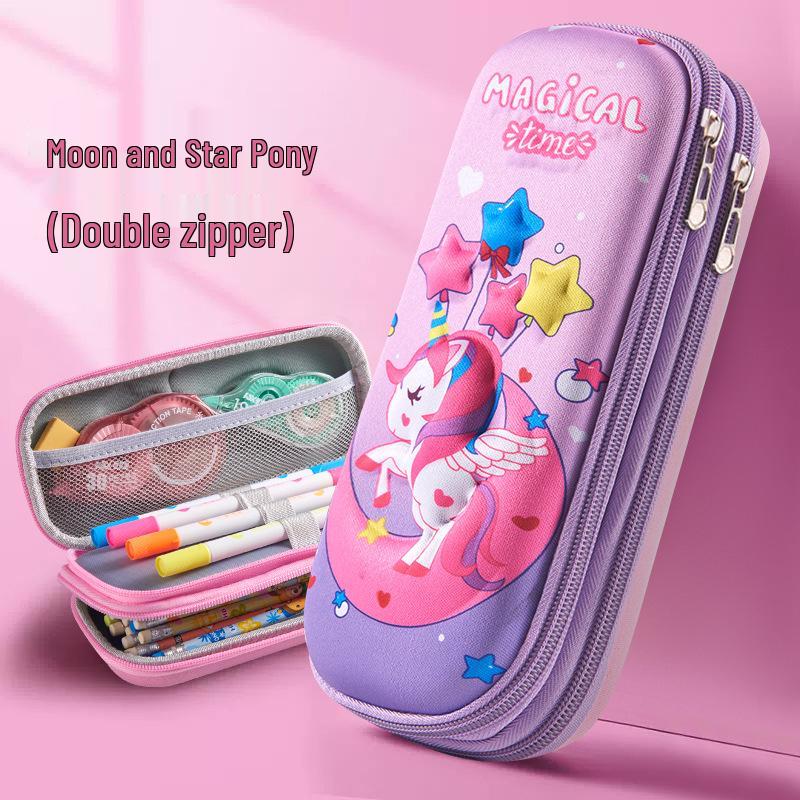 3D Cartoon Double-Layer Pencil Case for Kids - Large Capacity Zipper Bag for Boys and Girls