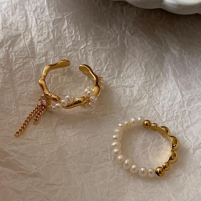 Fashionable Pearl Chain Open Ring For Women With Unique Geometric Design Ideal For Daily Wear