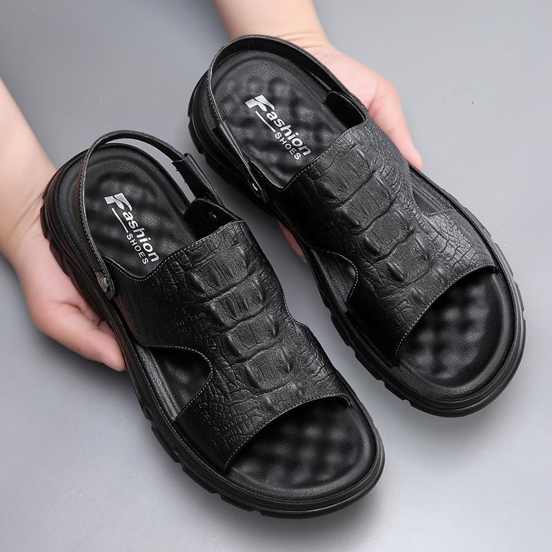 Fashion Summer Comfortable Soft Bottom Lightweight Fashion Men Breathable Non Slip High Quality Top Layer Cowhide Beach Outdoor Sandals