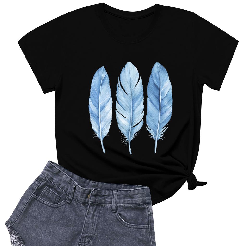 Women's Fashion Casual Printed Short Sleeve Round Neck Pullover Tops