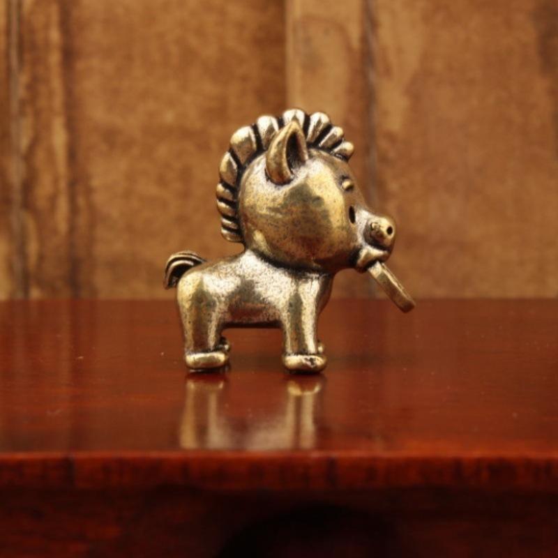 Brass Horse Statue Ornament Chinese Zodiac Horse Figurine Cute Horse Bit Coin Feng Shui Mini Home Desktop Decoration Crafts
