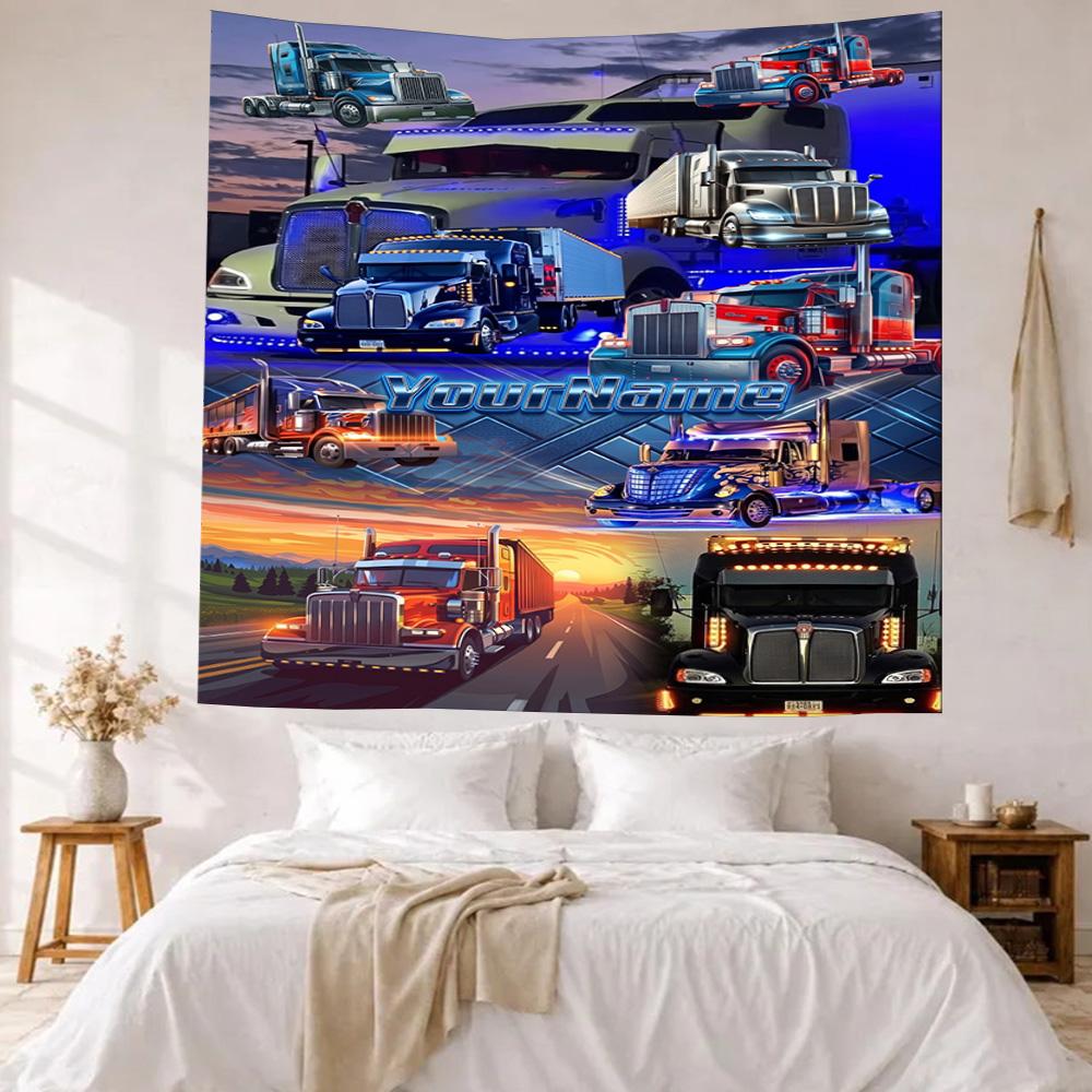 Peterbilt Heavy Trucks Custom Your Name Wall Decor Tapestry Art For Pet Memorial Birthdaywedding Party Backdrop Family Gift