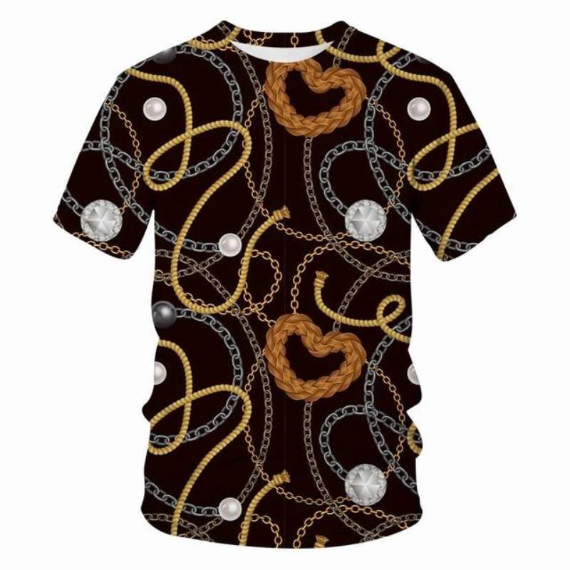 Luxusní 3d tričko s potiskem Ležérní letní styl Módní potisk Tričko s krátkým rukávem Ženy Top Chain Streetwear Volné tričko 6xl