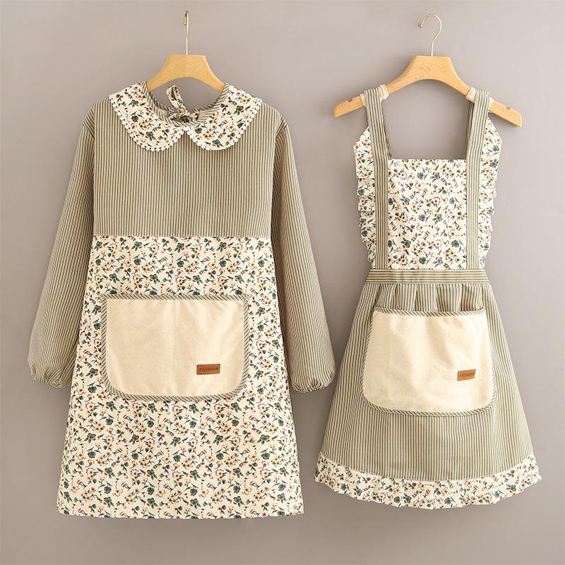 Women's Long Sleeve Canvas Apron - Breathable, Stain & Wear-Resistant Cooking Coveralls for Home Kitchen