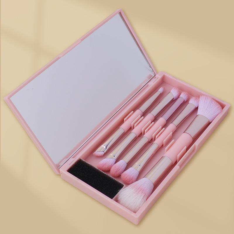 5-Piece Double-Ended Eyeshadow and Eyeliner Brush Set with Mirror